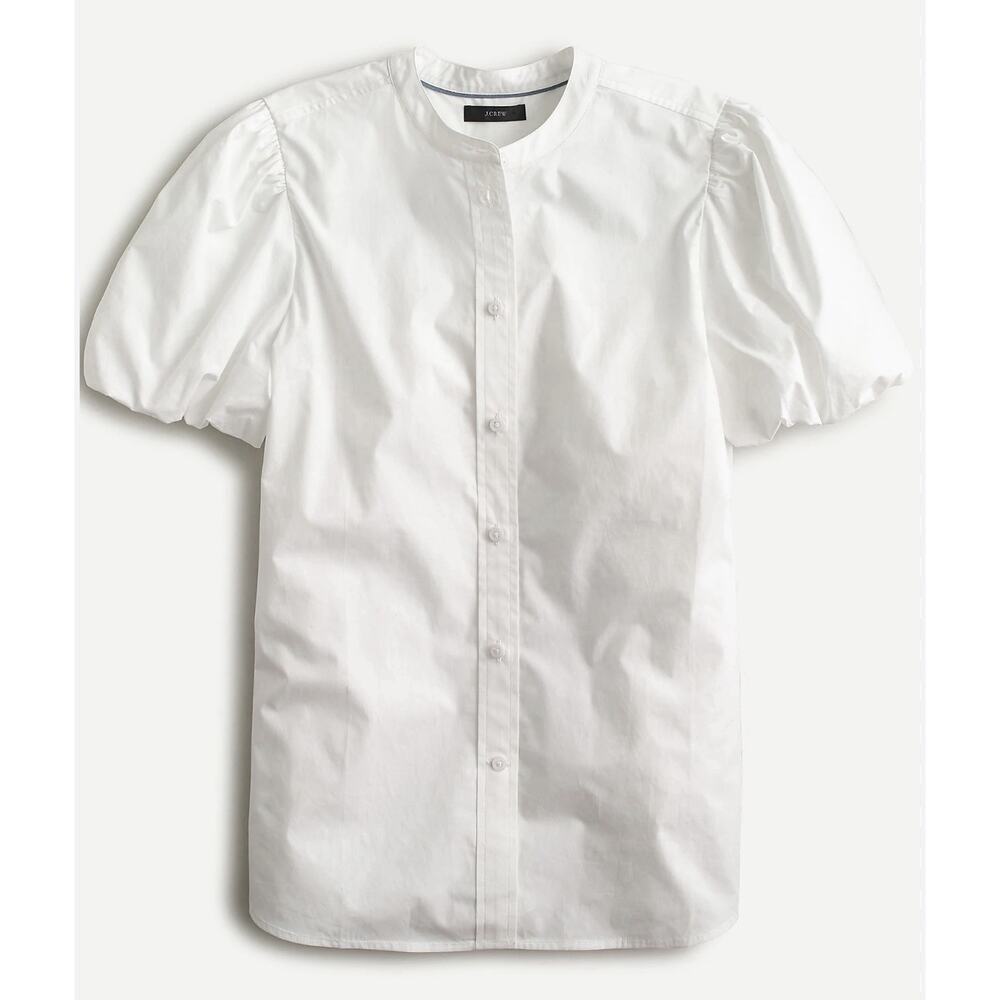 J Crew Classic Fit Short Puff Sleeve Button Shirt Mock Neck
